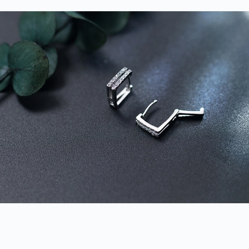 100% Стерлинговое Серебро 925 пробы минимализм двухслойные квадратные хрустальные