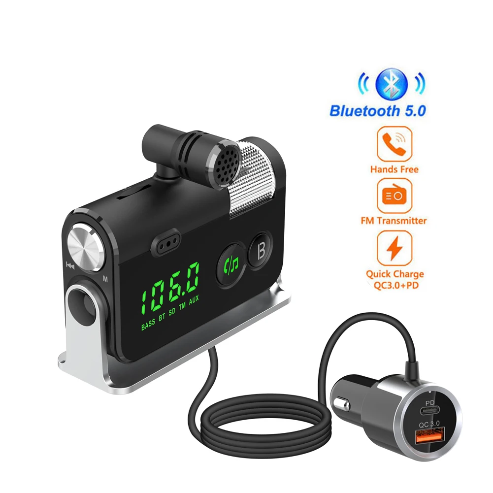 Автомобильный FM-передатчик Kebidumei Bluetooth 5 0 зарядное устройство для телефона PD + QC3.0