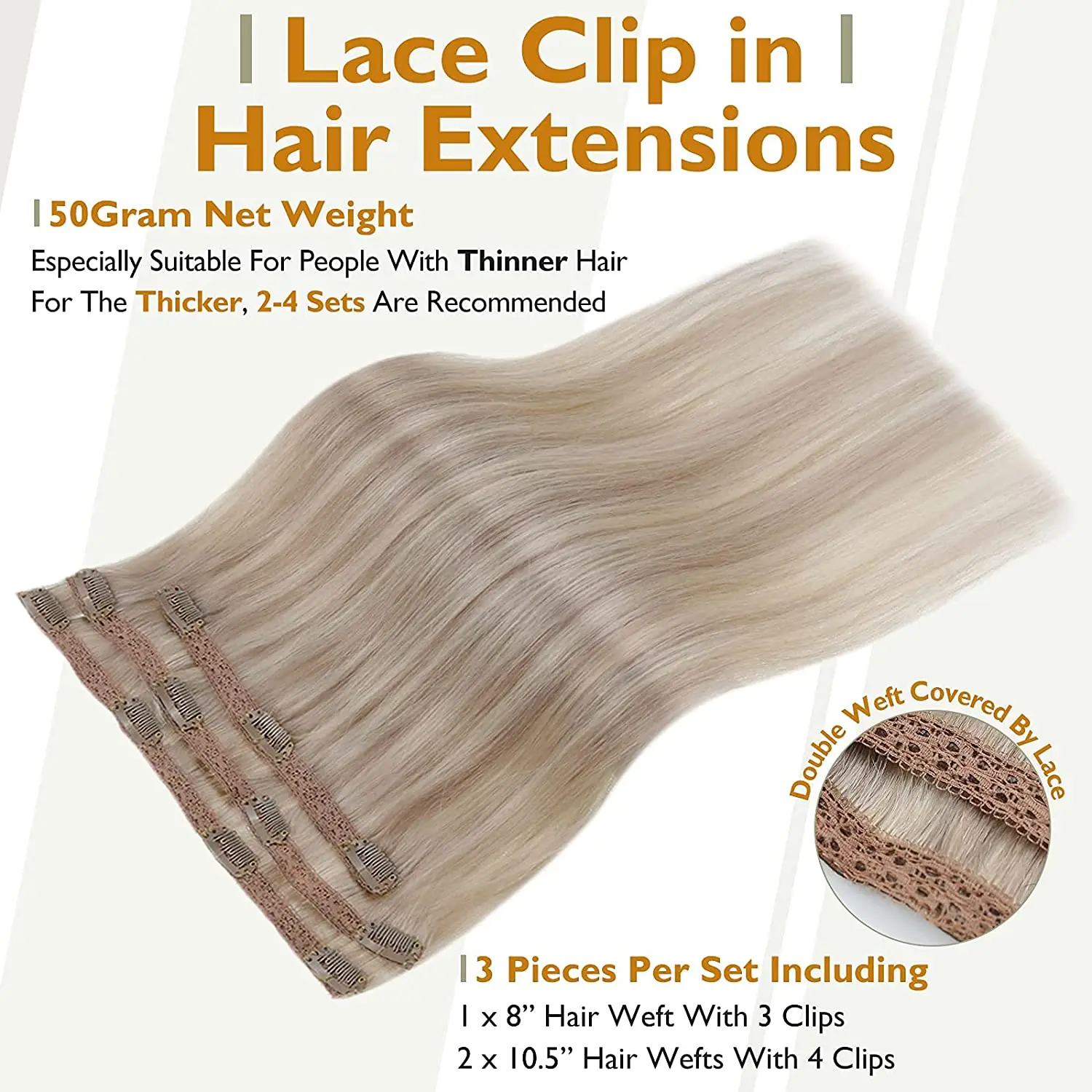 Полностью блестящие кружевные заколки для наращивания человеческие волосы