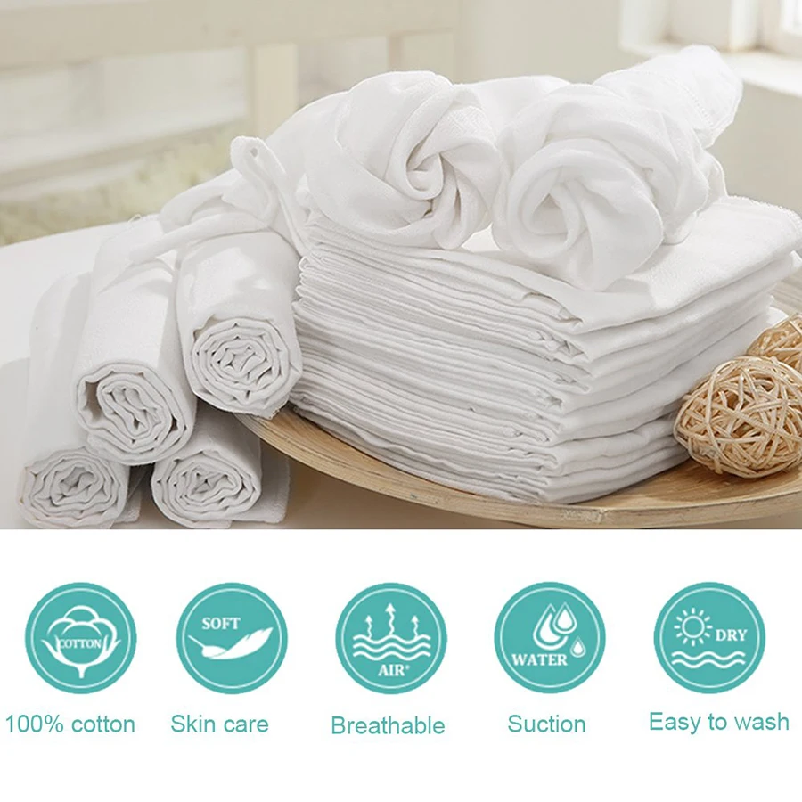 5/10pcs Reusable 100% Cotton Newborn Baby Muslin Burp Cloth Soft Gauze Nappy Squares Diaper Washable Ecological Blanket Towels | Мать и