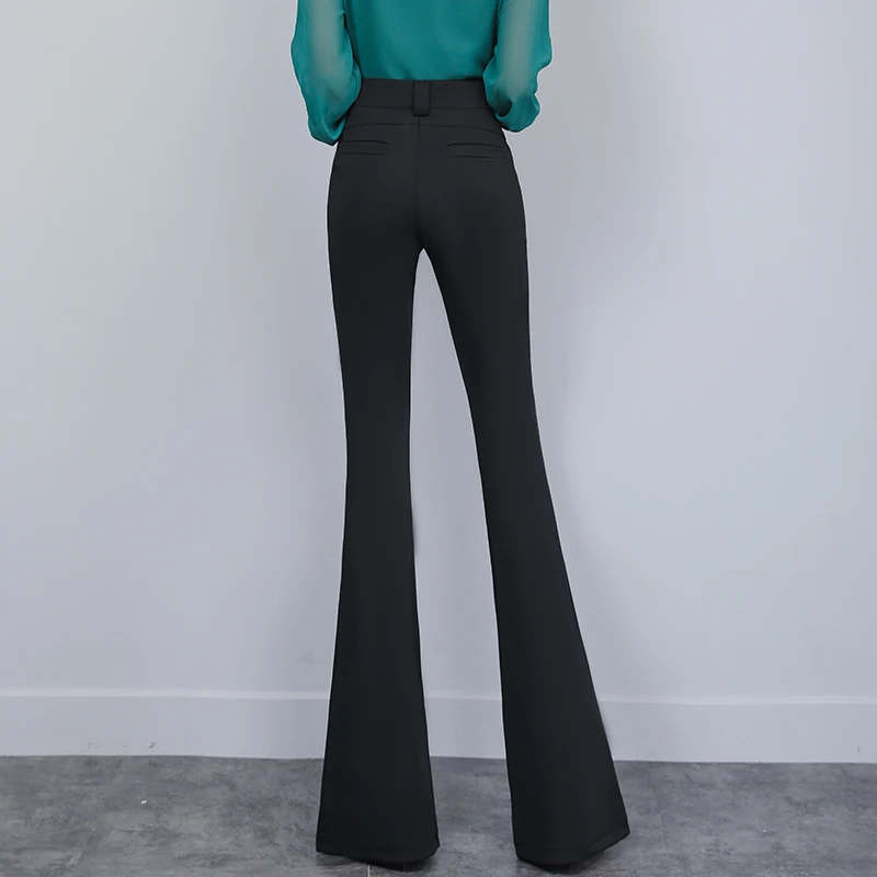 

2020 Ladies High Waist Formal Straight Pants Trousers for Office Women Soft Stretch Black Flare Trouser Pocket Full Length
