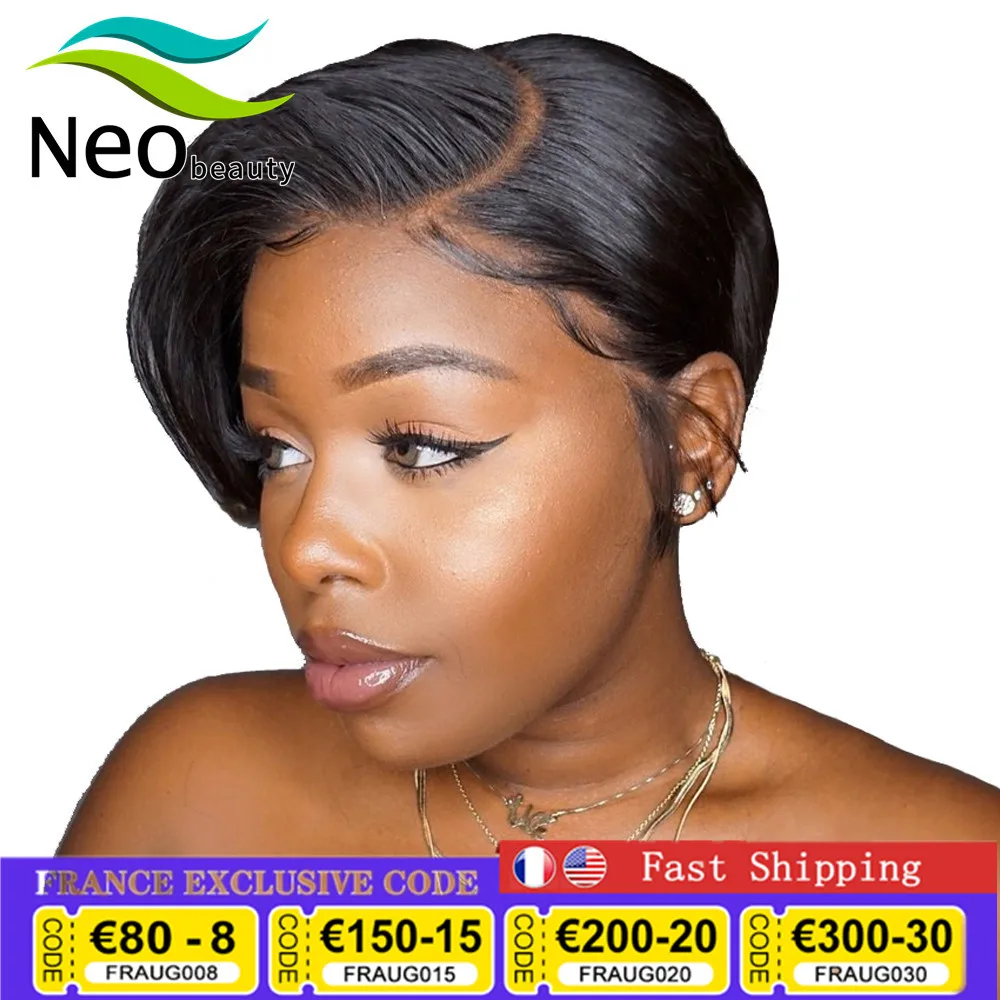 Парик из человеческих волос с вырезами фея короткие прямые волосы полностью