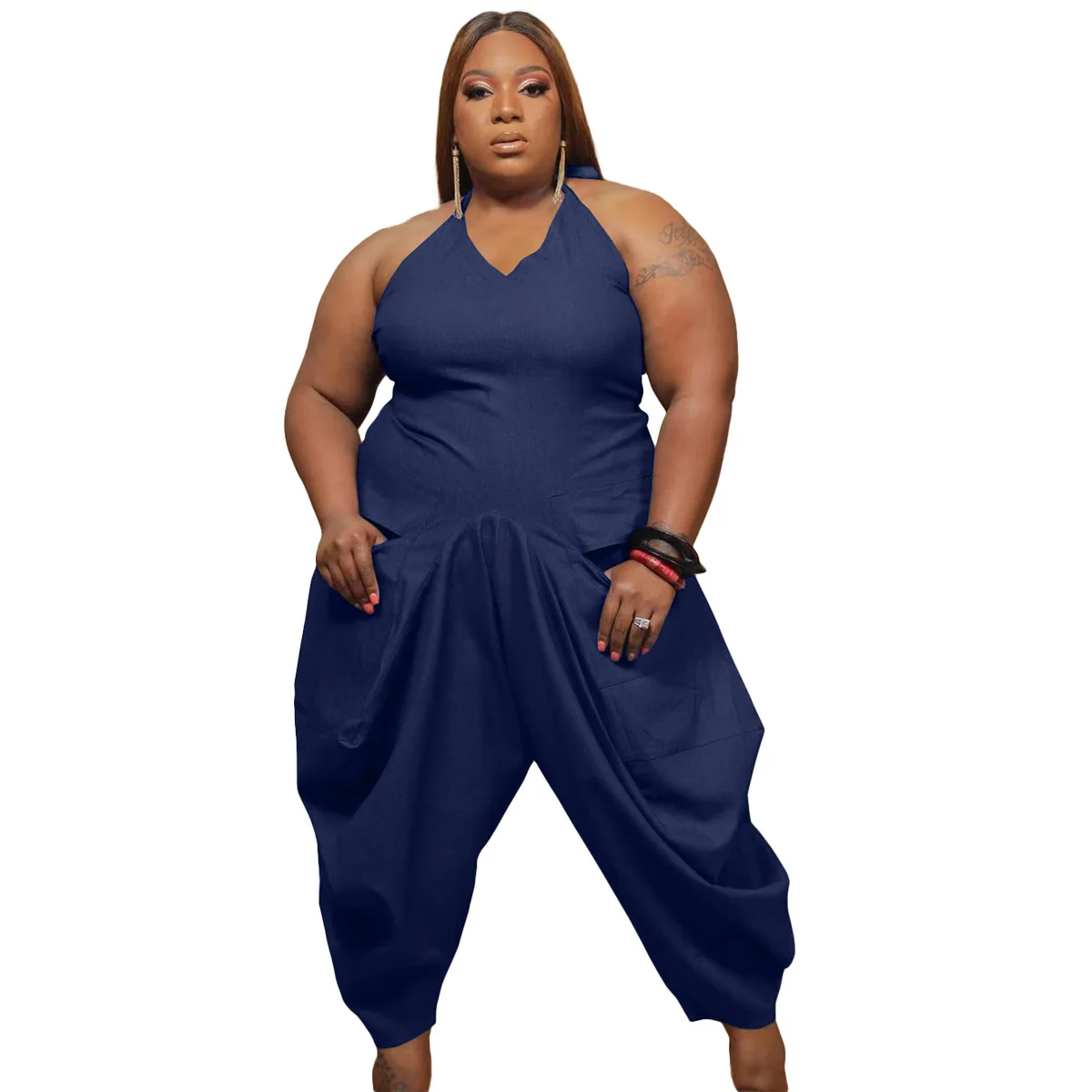 

Plus Size Women's Jumpsuit Fashion Solid Color Suspenders Harlan 5XL Trousers Bottoms Long Pants Summer