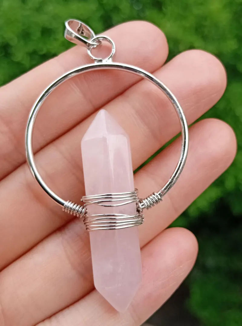 Натуральный камень RoseQuartz луна кулон шестигранные драгоценные Камни бусы из