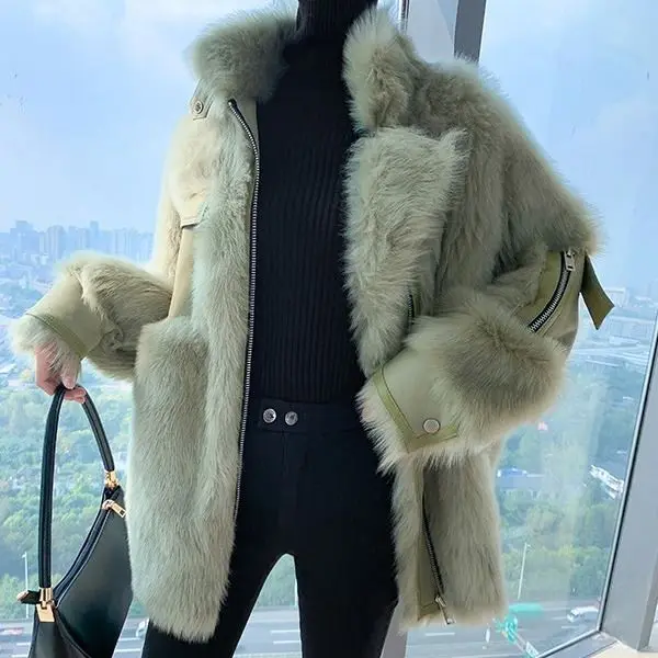 

2020 Women Spring Winter Mid-length Sheep Shearing Outcoat Female Double-faced Fur Wool Coats Ladies Thick Warm Fur Coat