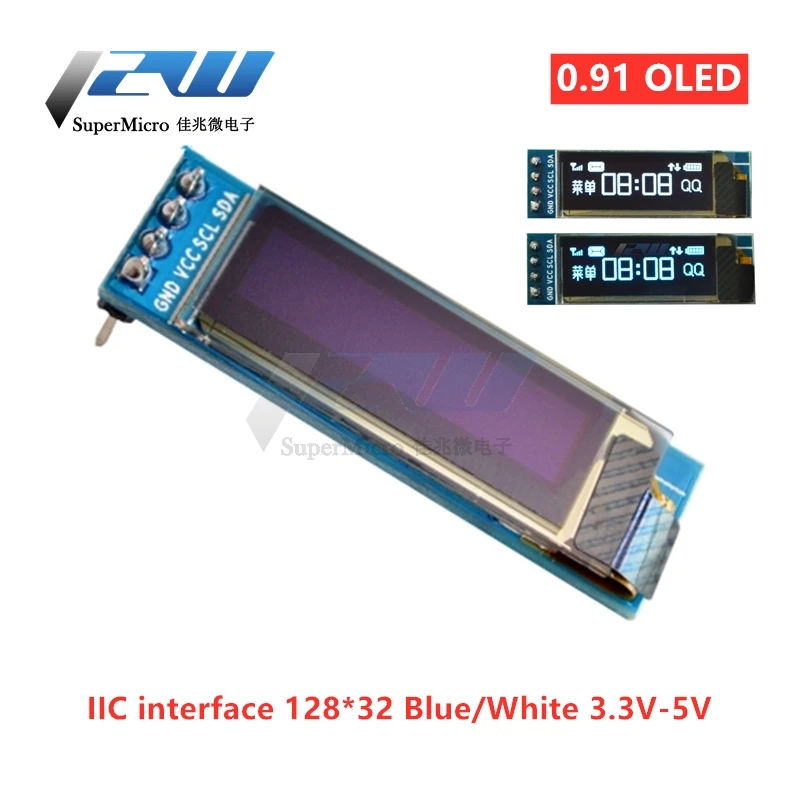 O-образный светодиодный ЖК-дисплей 0 91 дюйма дисплей 12832 белого и синего цвета 91X32 3