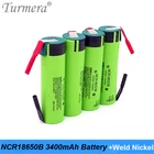 Turmera 18650 3400 мАч NCR18650B аккумулятор 3,6 В паяльный никель для 12 В 14,4 в 18 в 21 в 25 в электрической дрели шуруповерта