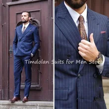 Ensemble veste et pantalon à revers pour homme, 2 pièces, Blazer à rayures bleues, sur mesure, costumes pour marié, vêtements pour fête de mariage  (1)