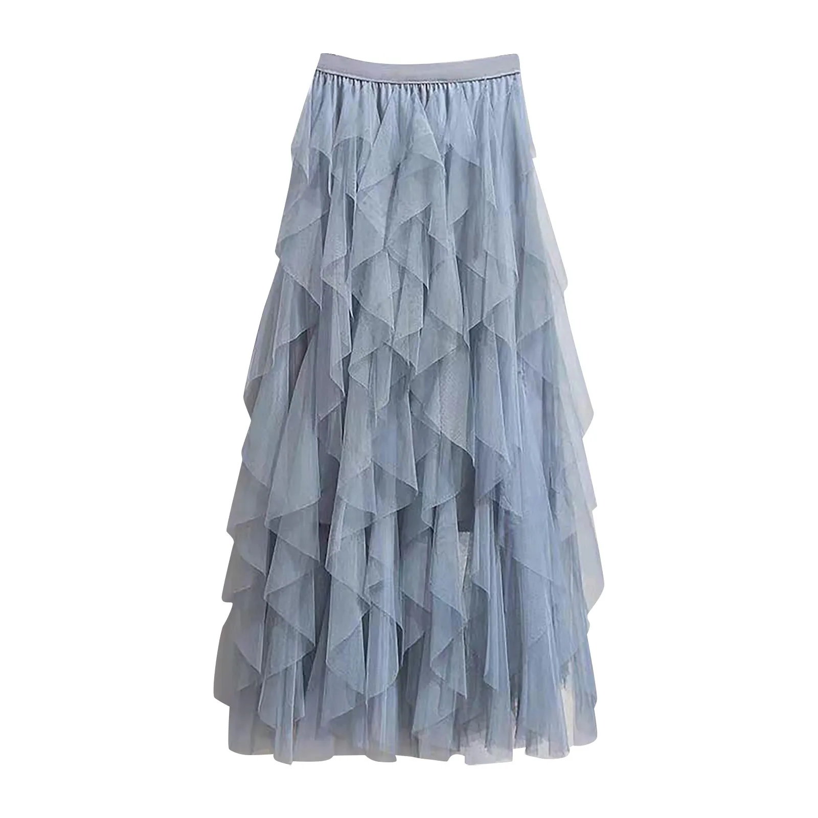 

Ladies Printed Loose Oversized Skirt Women Spring Summer Elastic High Waist Long Mesh Skirt Womens Pleated Half-length skirt