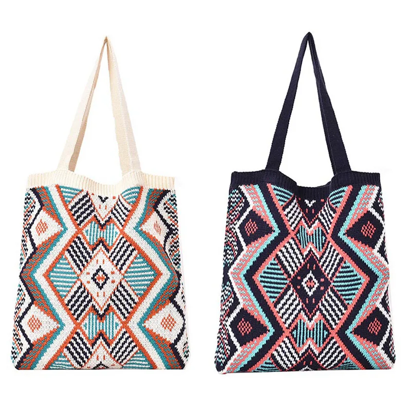 

Fashion Winter Bohemian Woven Women's Shoulder Bag Large Capacity Travel Handbag Casual Messenger Bag Tote Bag