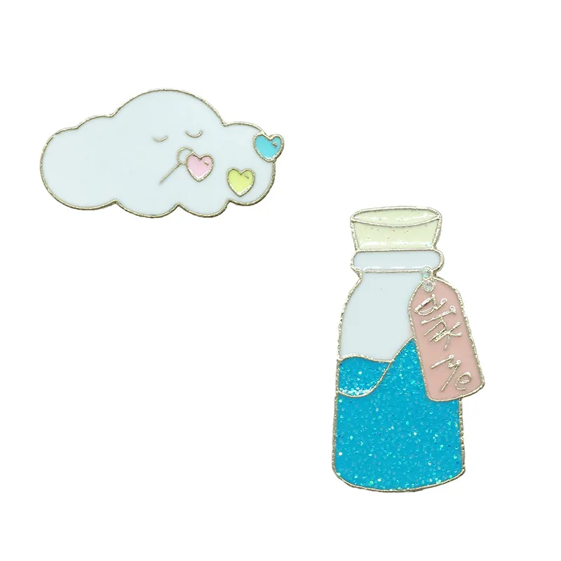 Cartoon White Cloud Bottle Pins Brooches for Women Cute Simple Denim Jackets Bag Badge Enamel Pin Accessories Jewelry | Украшения и
