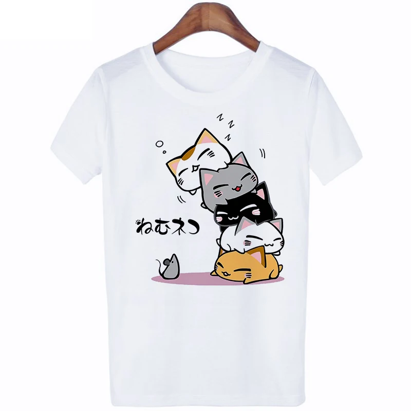 

Women T Shirt Funny Cat T Shirt Women Kawaii White T Shirt Harajuku Women Cute Graphic Tees Leisure Streetwear Female