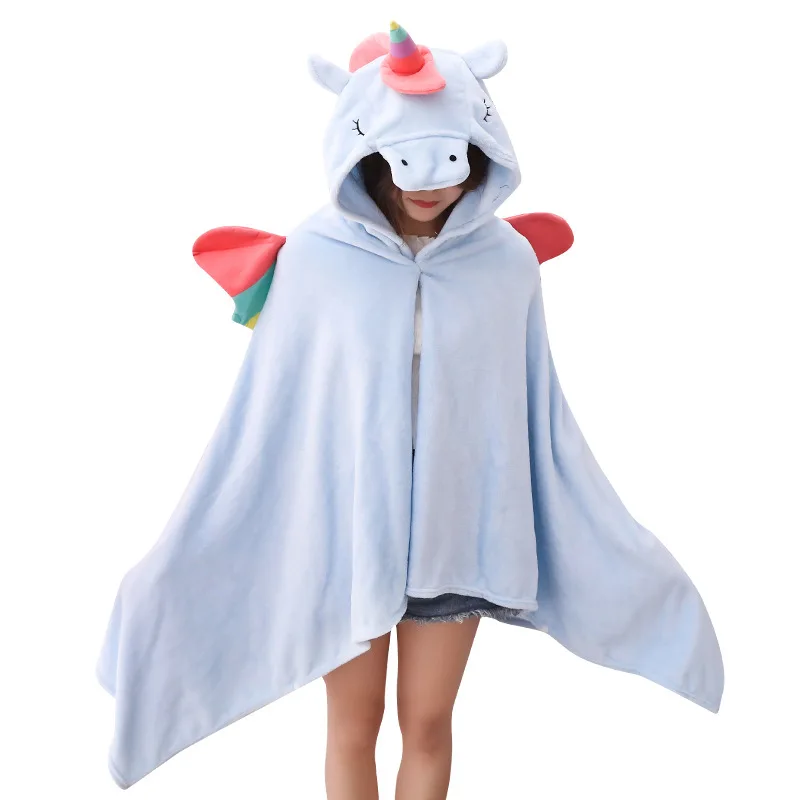 Cartoon Anime Unicorn Kawaii Hooded Ponchos Women Capes Soft Plush Velvet Warm Casual Cloak Coat Hoodies Blankets Female Cosplay