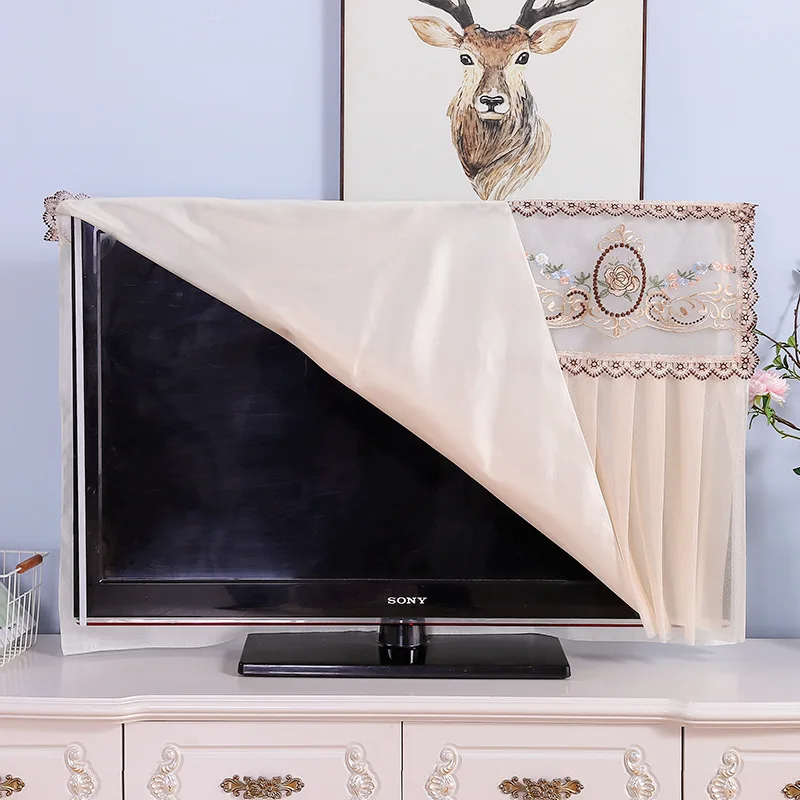 Тканевый чехол для телевизора с вышивкой грязеотталкивающий двухсторонний