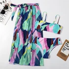 Женский купальник-бандо Peachtan, разноцветные юбки с принтом и высокой талией, комплект из 3 предметов, элегантное бикини, 2021