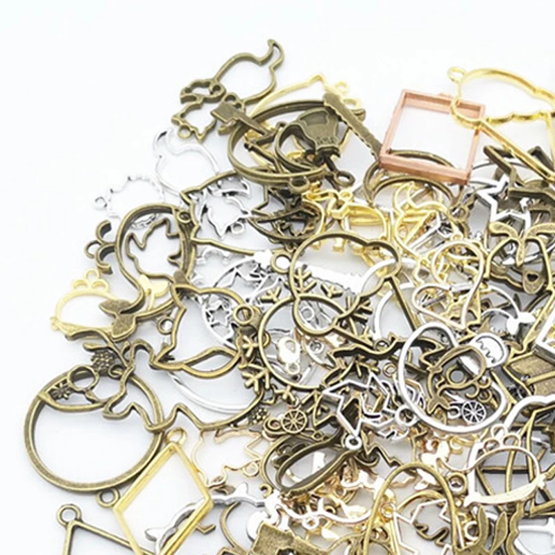 

50g 100g DIY Mixed Charms Pendants Frame UV Epoxy Resin Mold Metal Geometric Frame Accessories for Jewelry Making Components