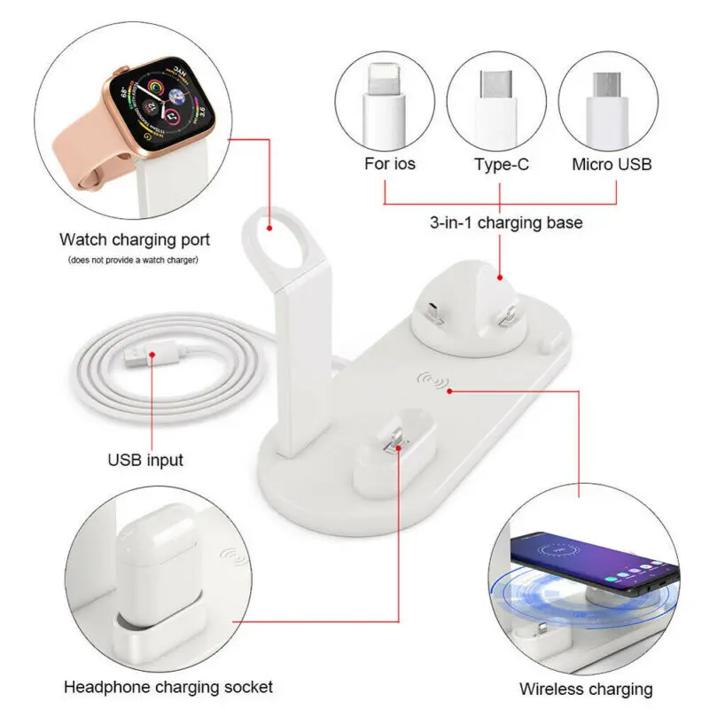 Беспроводное зарядное устройство PYMH 3 в 1 держатель для наушников Apple Watch Airpods iPhone