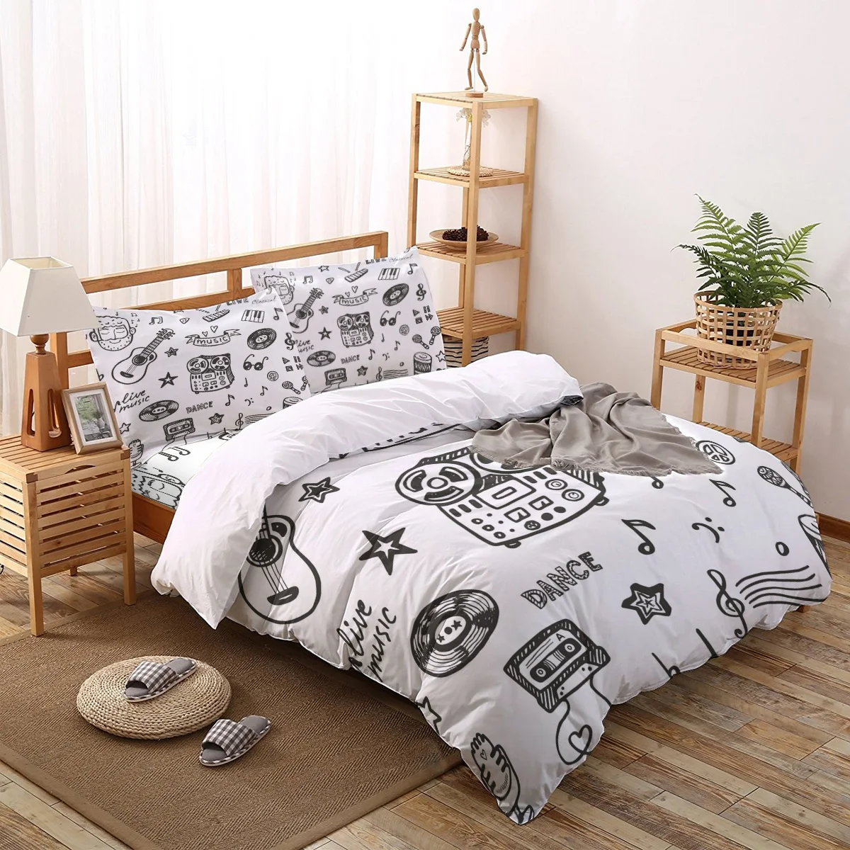 

Musical Instrument Black White Printed Bedding Set Queen King Size Soft Fashion Duvet Cover Bed Sheet Set Sheet Pillowcase