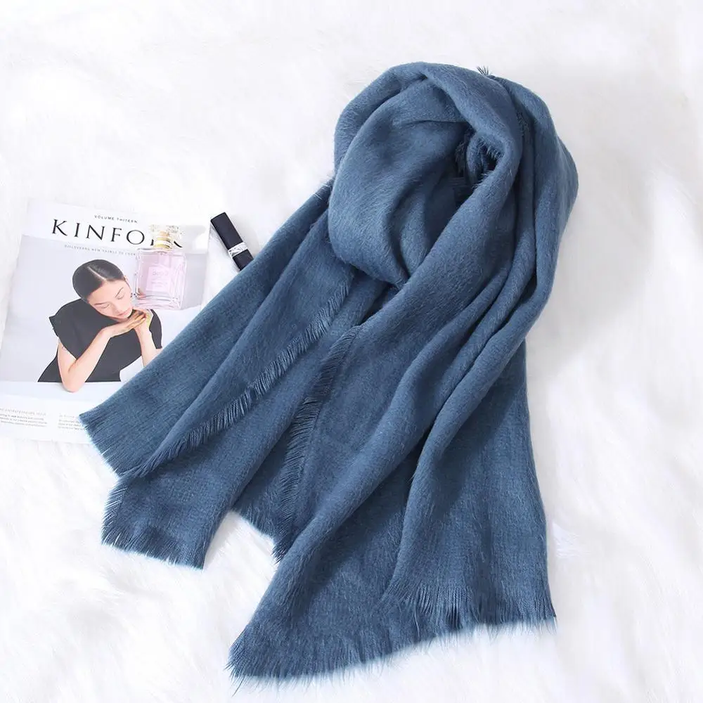 Женский зимний осенний однотонный теплый мягкий мех шерсть кашемир женская шаль