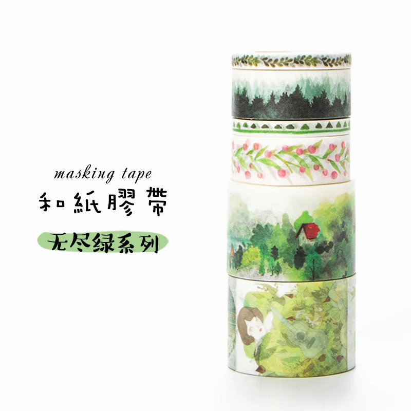 

Декоративная лента Washi в японском стиле, бесконечный Зеленый пейзаж, стикер «сделай сам» для скрапбукинга, наклейки для украшения дома