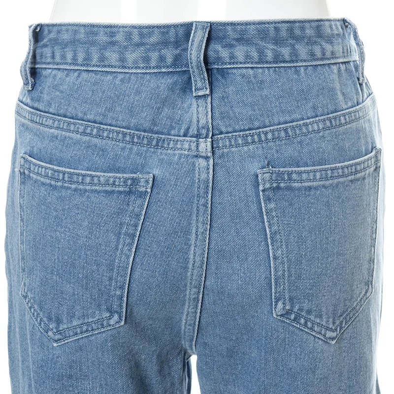 

Streetwear High Waisted Wide Leg Pant High Quality Women's Wear In 2021 Summer Simple Side Open Versatile Ripped Jeans for Women