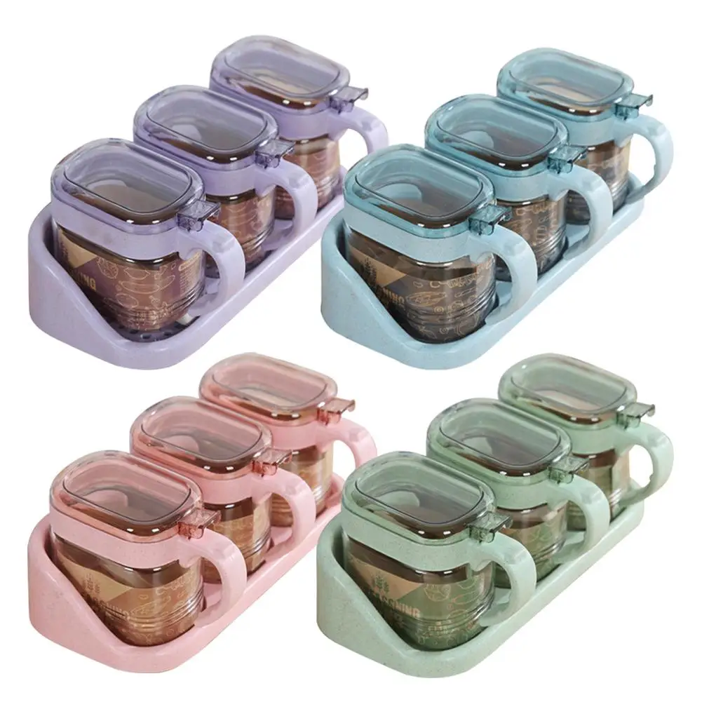

3PCS Seasoning Storage Box Salt Sugar Organizer Wheat Straw Wall-mounted Kitchen Seasoning Container Storage Box Home