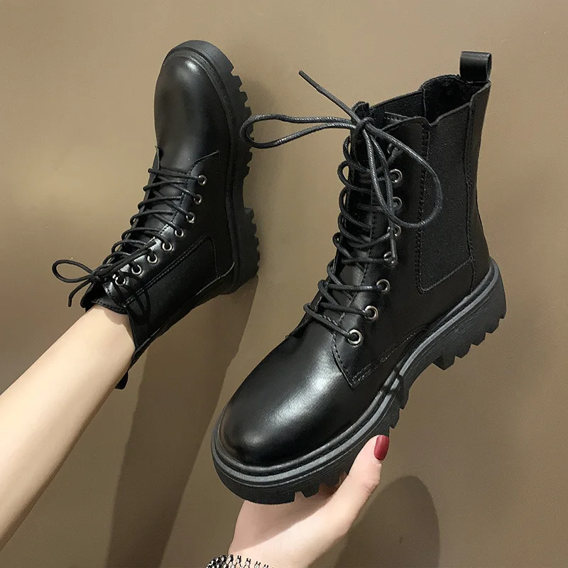 

Winter Martin Boots Shoes Woman Fashion Autumn Winter British Wind New In Front Lace Wild Autumn Tidal Shoes Plus Velvet W24-28