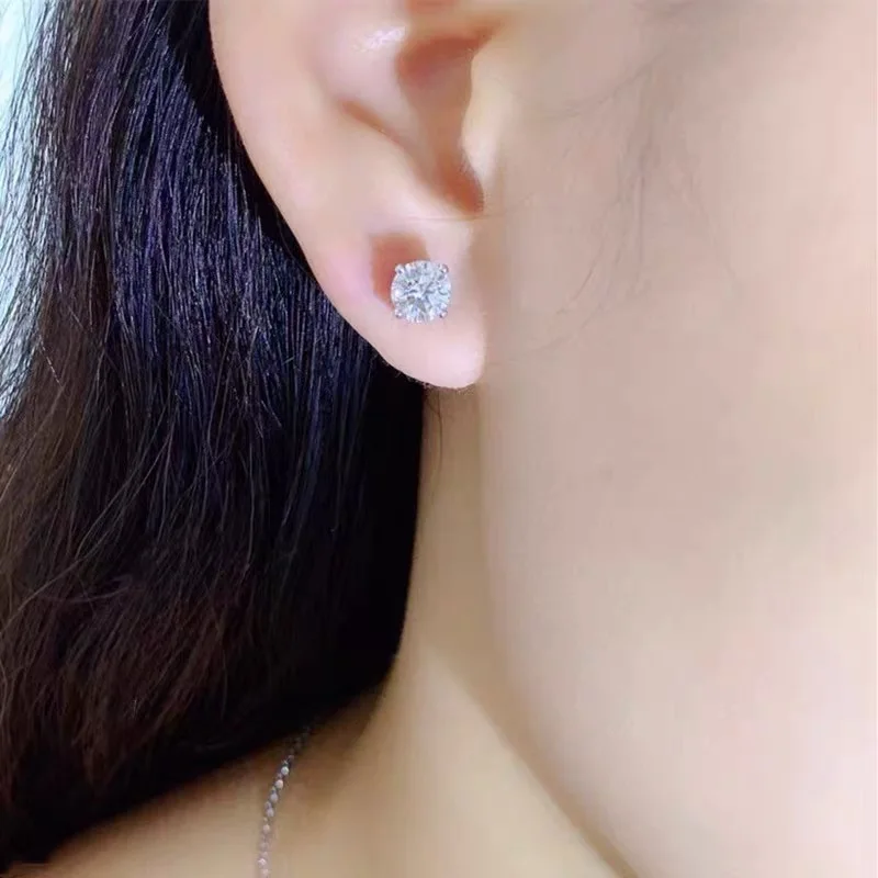 

Never Fade With Certificate 100% Real 925 Sterling Silver Solitaire Stud Earrings Allergy Free Original Jewelry Ear Accessories