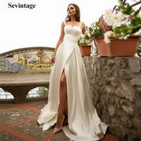 sevintage bohemia satin wedding dresses simple sexy high split beach bride gown corset princess wedding party dress 2021