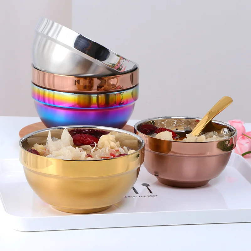 

Stainless Steel Rice Bowls Walled Smooth Anti-Scalding Tableware Double Layer Heat Insulation Soup Bowl Kitchen Food Container