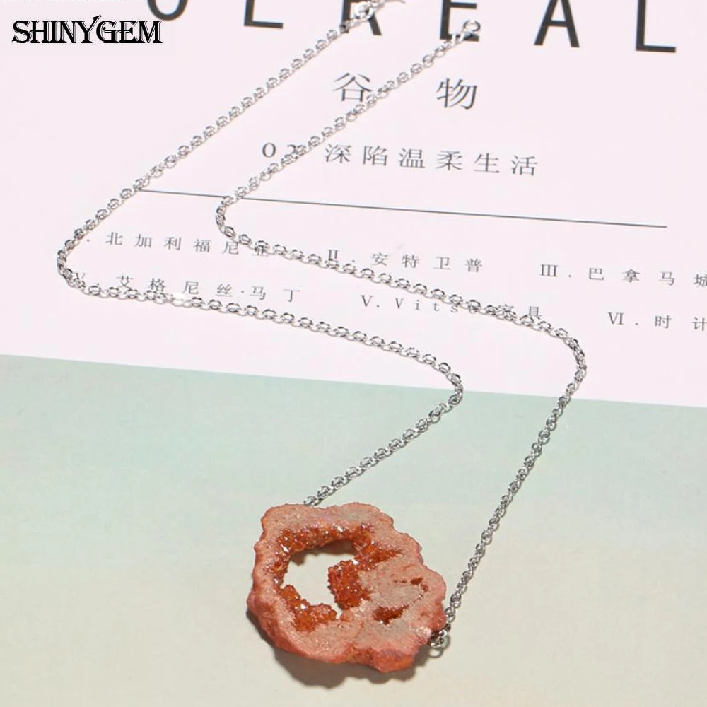 ShinyGem 30 45 мм очаровательное Необычное Ожерелье с натуральным кристаллом Druzy полое