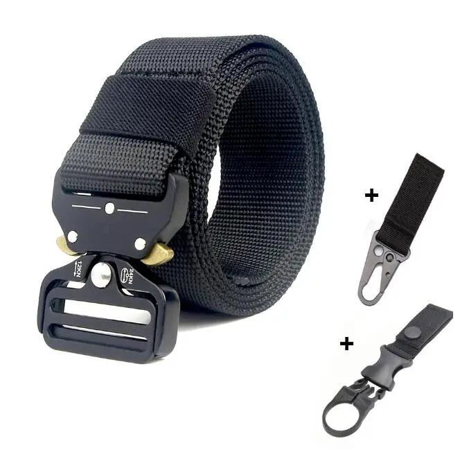 003 black 2 hook Тактический ремень Военный нейлоновый тренировочный пояс сверхмощный Cinturon Tactico металлическая Автоматическая пряжка Охотничьи аксессуары 3,8 см - Цвет: 003 black 2 hook