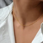 Ожерелье из цепочки со спутником для женщин и девушек, колье из нержавеющей стали с бусинами золотого цвета