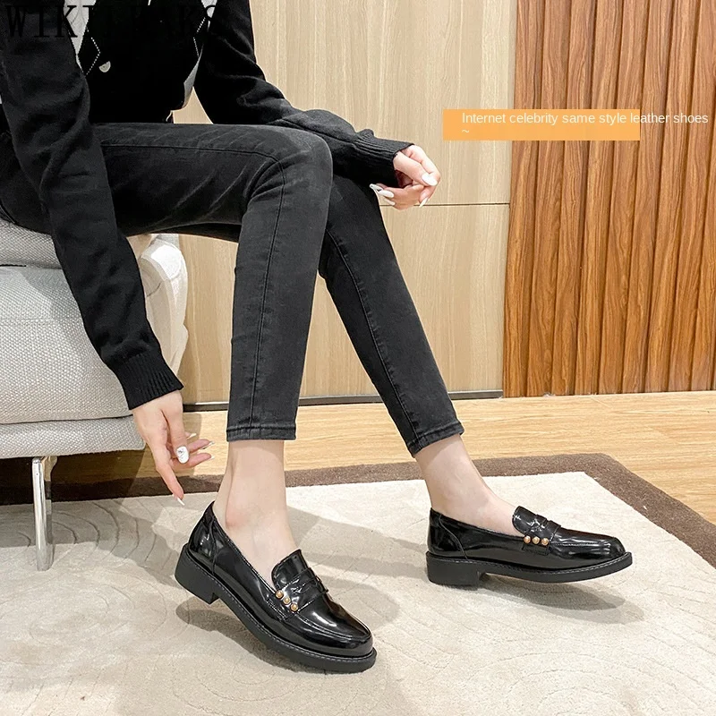 Туфли-оксфорды женские из лакированной кожи повседневная обувь без застежки