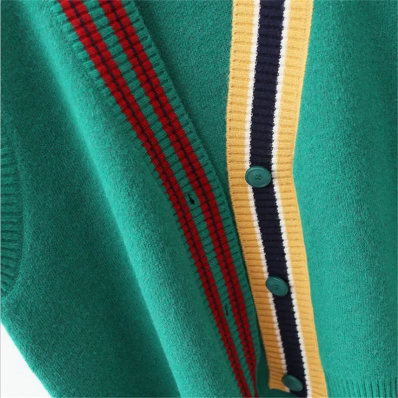 

2020 Female Fashion Loose Vest V-neck Button Sweater Open Stitch Casual Striped Cardigan