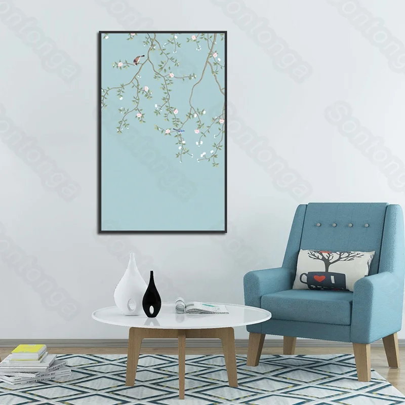 

Hand-Painted Plum Blossom Painting Flowers and Birds Background Wall Decoration Painting Living Room Background Wall Stickers