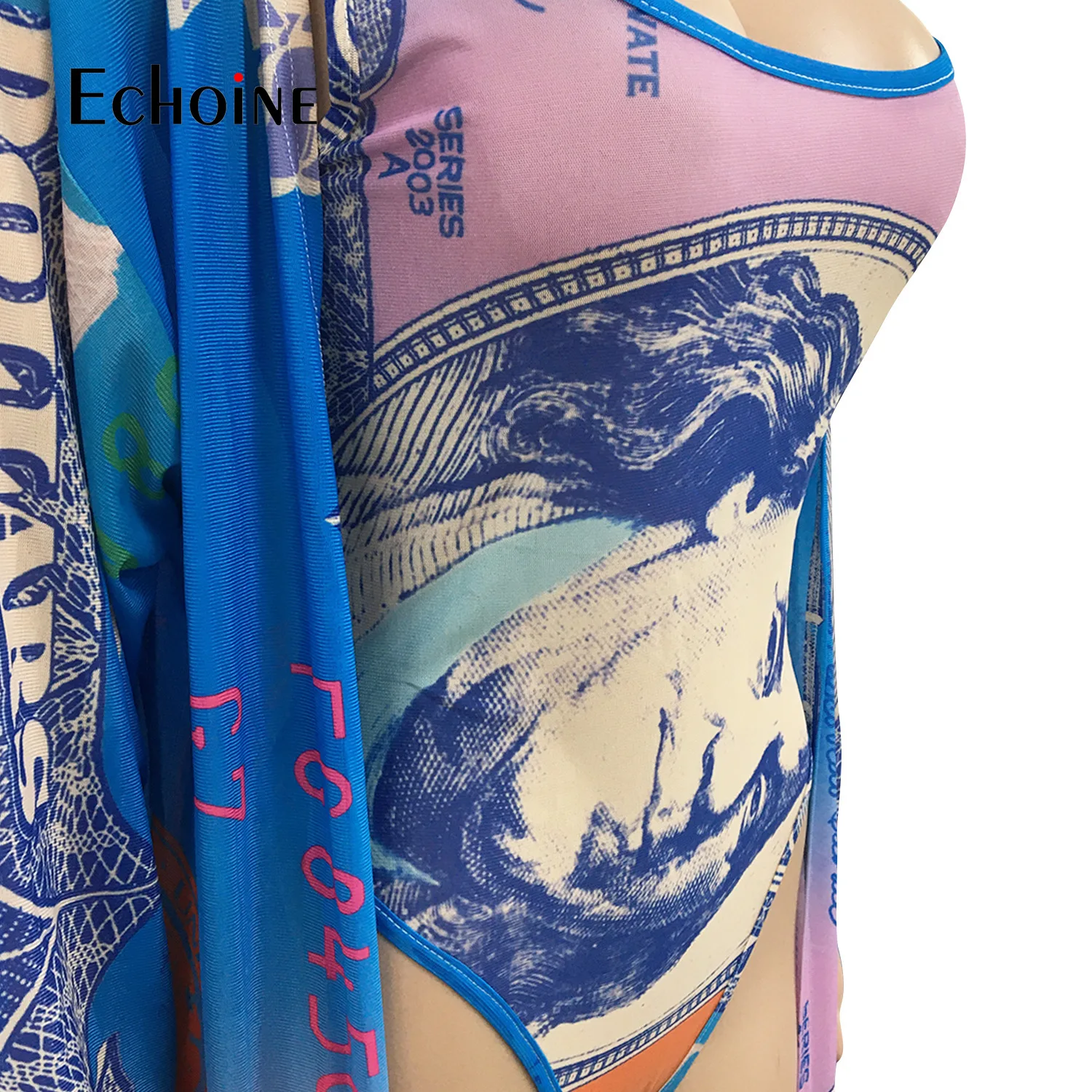 

Echoine Women Sexy Dollar Print Two Piece set Bathing Suits high waist Bikini sets Swimsuit Club Party Bathing Suits swimwear