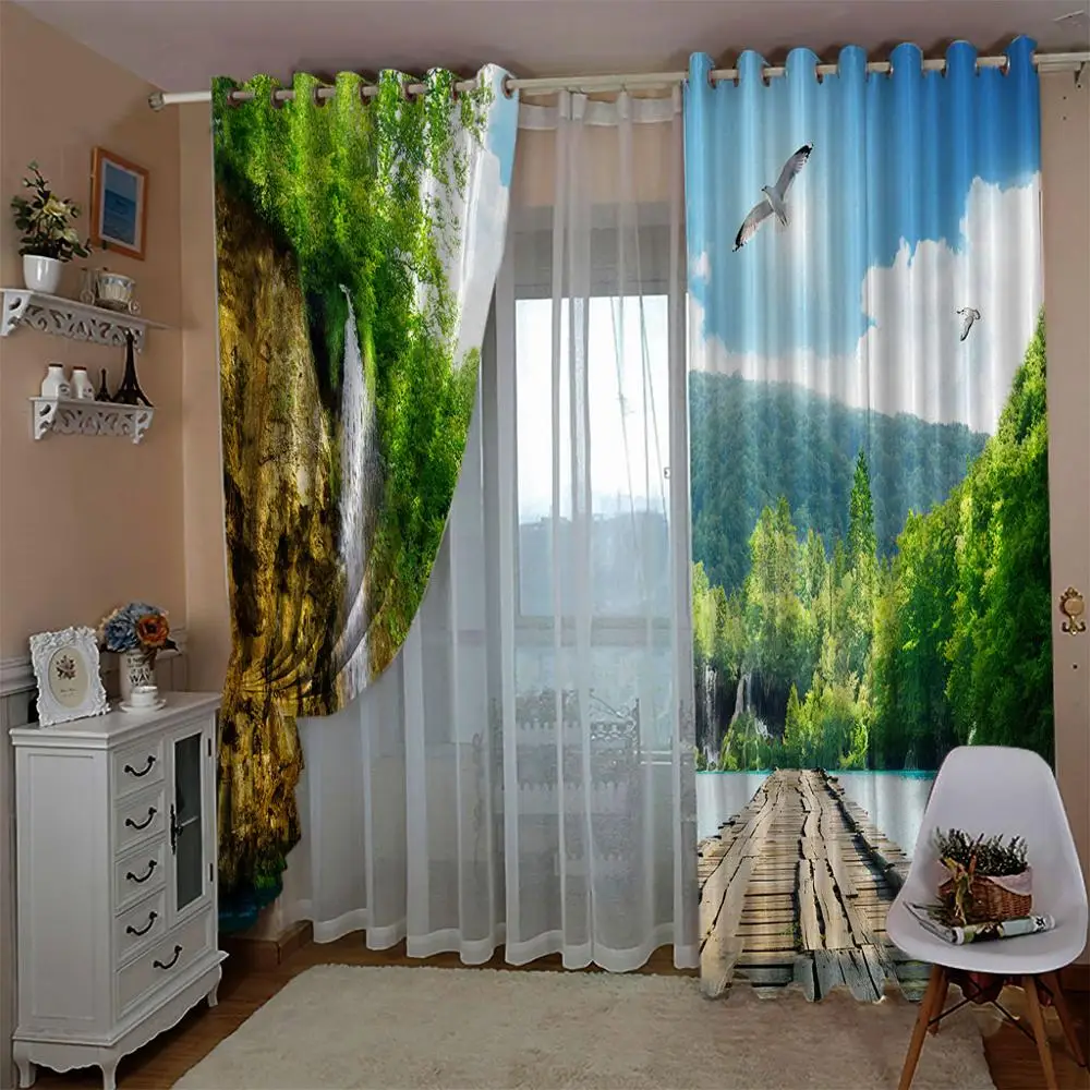 Деревянный мост озеро натуральный лес пейзаж фотопечать светонепроницаемые 3D