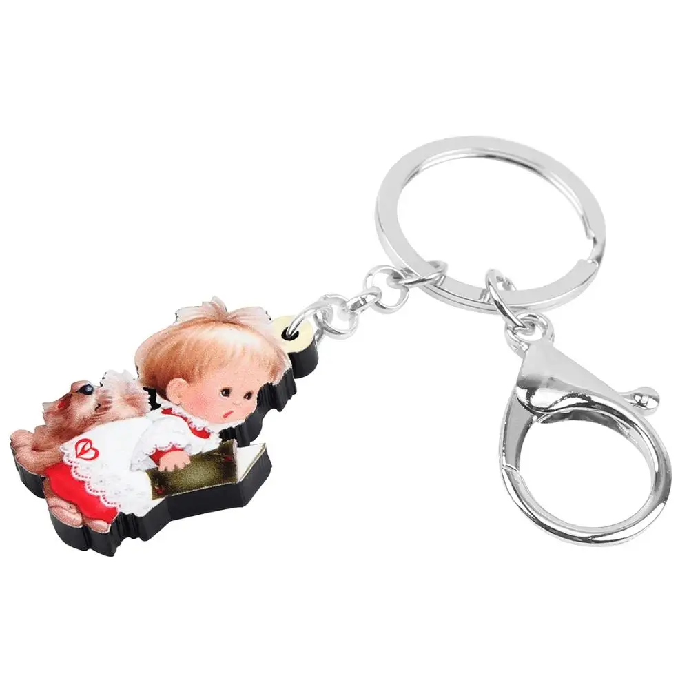 Bonsny акриловый Рождественский брелок для ключей с изображением ангела собаки