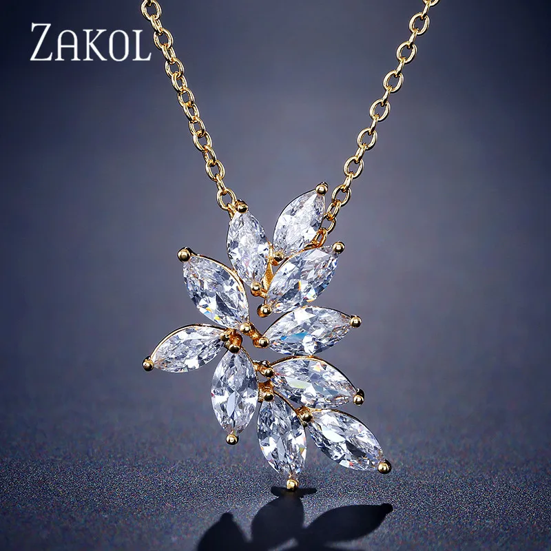ZAKOL изысканное высокое качество циркония цветок Сладкий ожерелье кулон для