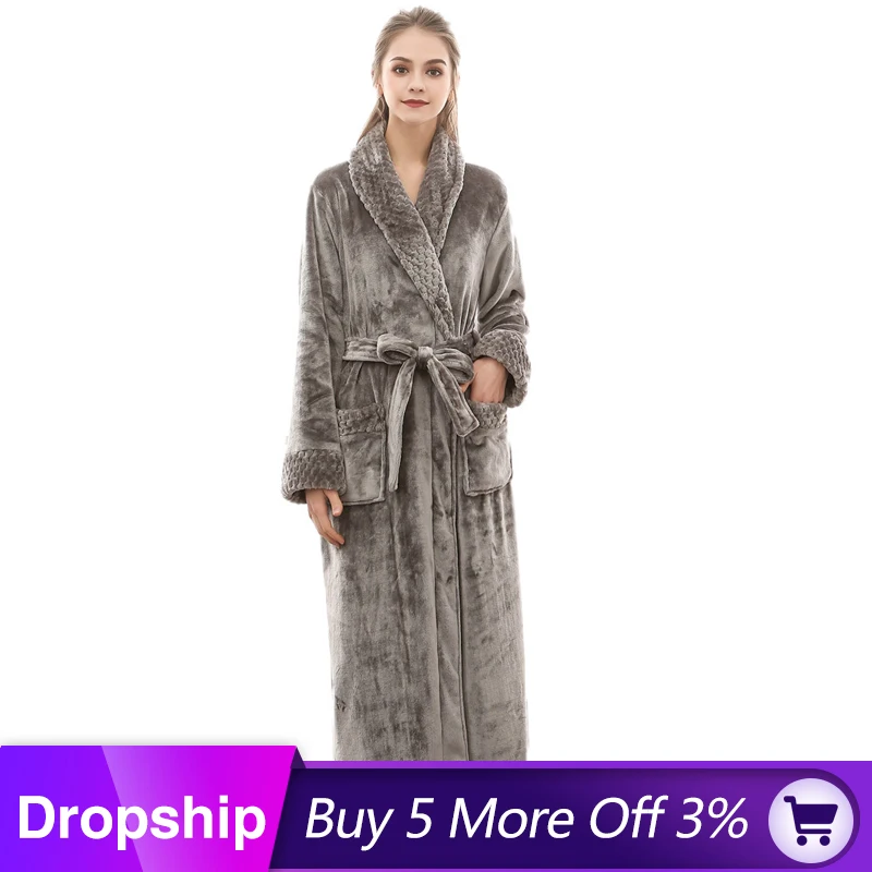 MUQGEW Ночное платье женский халат хлопковый Халат зимний удлиненный банный из