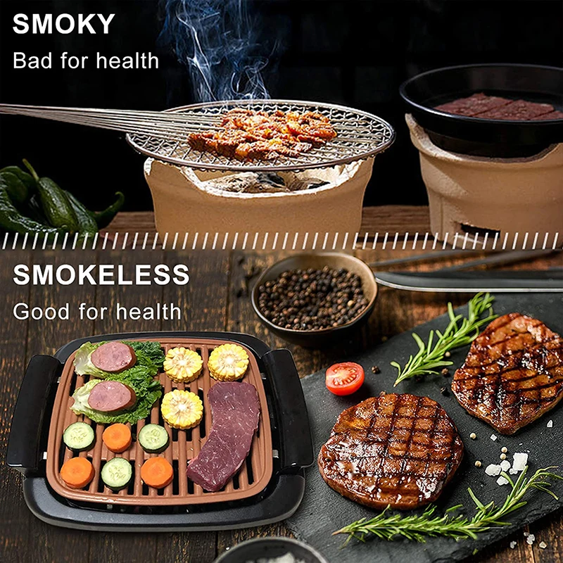 Купить Маленький корейский домашний электрический барбекю TEENRA, бездымный, антипригарный, меньше дыма, домашний электрический барбекю, кухонные ин...