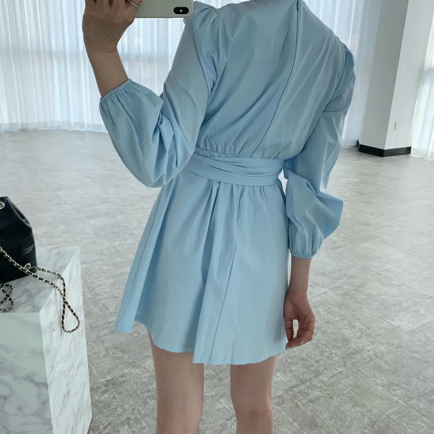 

South Korea French Minority chun qiu zhuang Temperament Small Size Lace-up Waist-Controlled Slimming Mid-length High-waisted