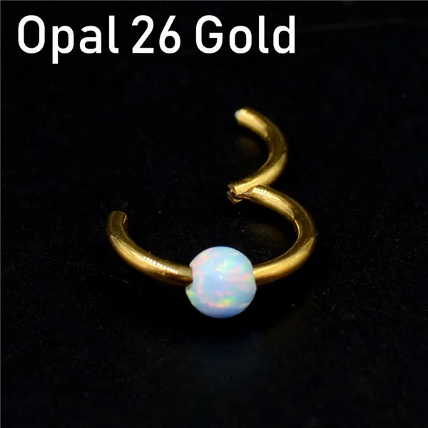 Opal 26 Gold 1 шт. титановая шарнирная Опаловая перегородка кликер носовое кольцо Лабрет губа ушной хрящ спираль серьги гвоздики пирсинг ювелирные изделия 16 г - Окраска металла: Opal 26 Gold