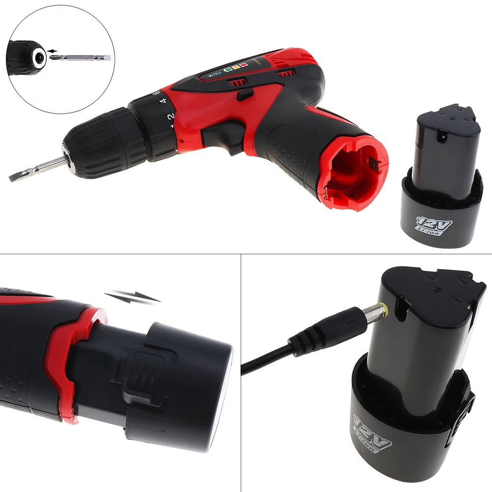 

VOTO AC 100-240V Cordless 12V Electric Screwdriver Drill with 2 Lithium Batteries Two-speed Adjustment Button for Handling Screw