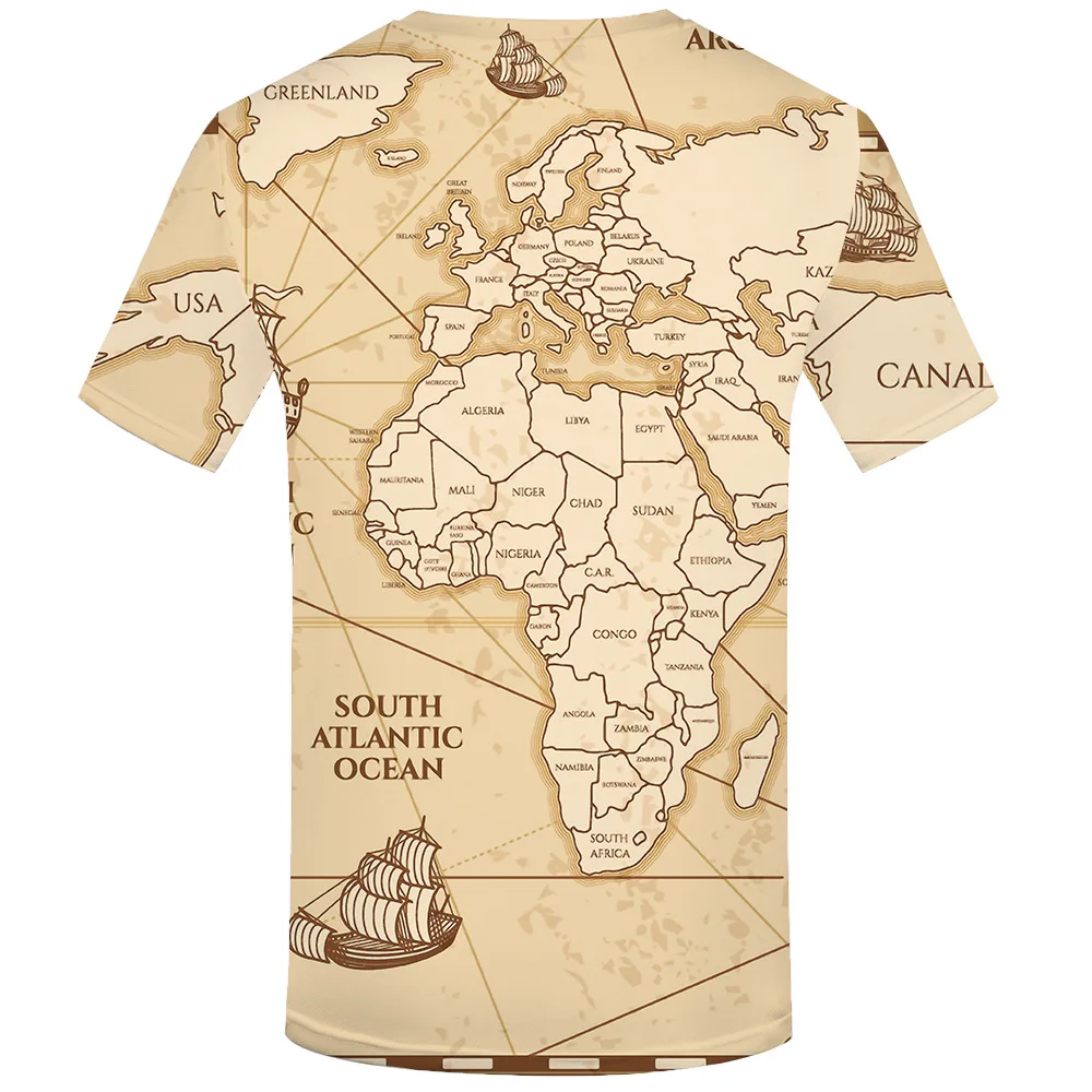 

World Map T-shirt Men's 3D Digital Printing T-shirt in Yellow round Neck Casual Short Sleeve