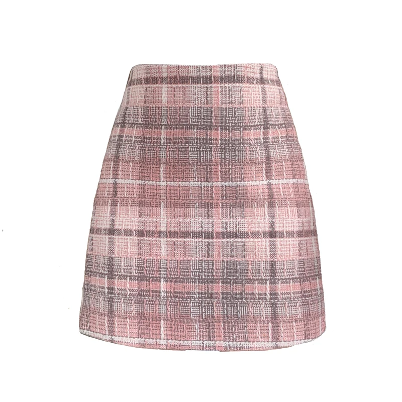 

2020 Autumn Winter Vintage Plaid Woolen Women Skater Skirts High Waist Female Zipper A-Line Wrap Skirts Female