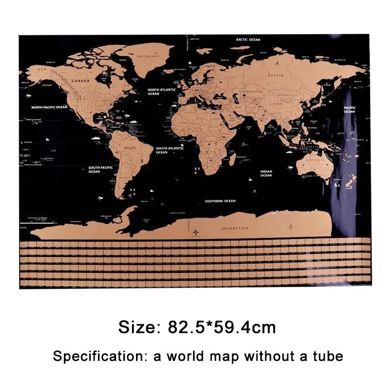 82.5X59.4cm черная карта мира для путешествий с защитой от царапин