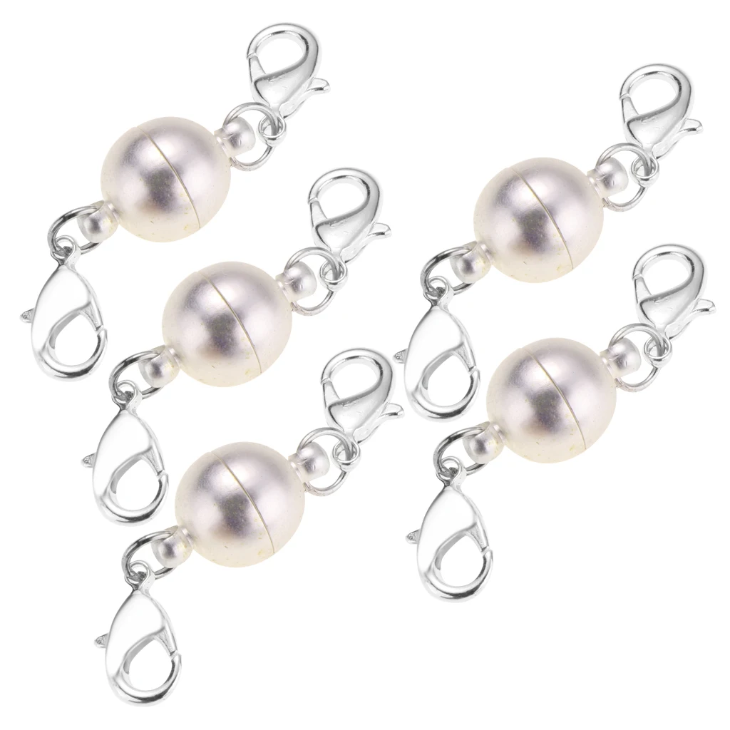 

5pcs Beautiful Matte Silver Ball Magnet with Lobster Clasps Hook Findings
