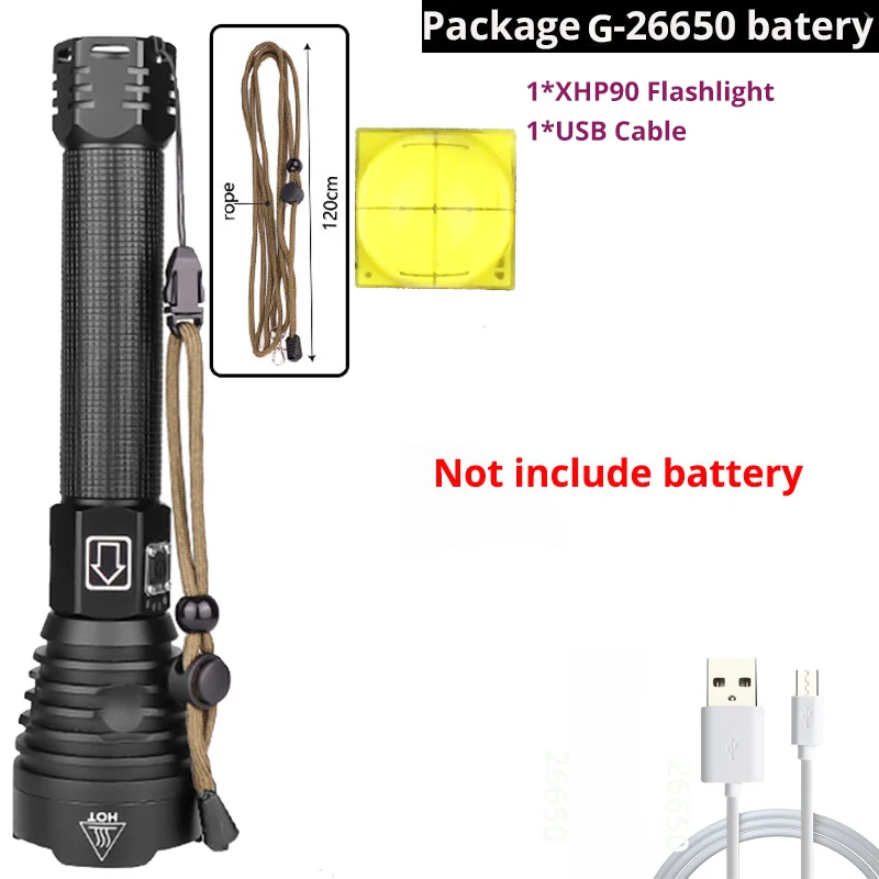 Package G-XHP90 XHP90 XHP70.2 супер мощный светодиодный светильник-вспышка с usb зумом тактический фонарь xhp50 18650 или 26650 перезаряжаемый аккумулятор ручной светильник - Испускаемый цвет: Package G-XHP90